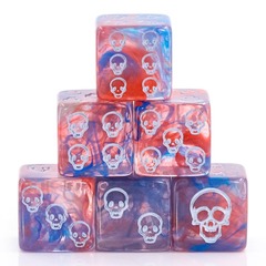 6 Sided Die - Fire & Ice Dice - Red with Blue Swirl and White Skull Pips  (Halloween)